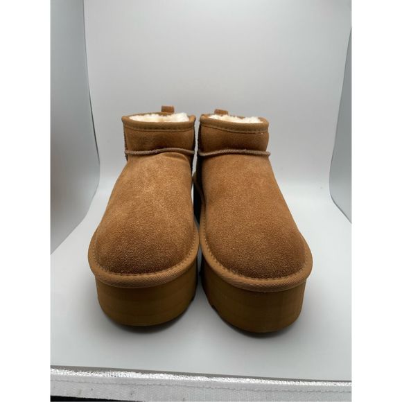 CUSHIONAIRE Women's COZY Genuine Suede pull on platform boot Chestnut 7 - Picture 3 of 6